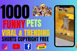 create 1000 funny pet videos and youtube viral shorts