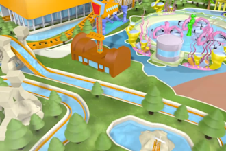 render amazing 3d kids playground, amusement park resorts, theme park design