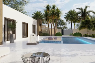 landscape backyard pool rendering, garden visual 3d patio as landscape architect