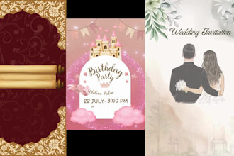 design modern animated wedding, birthday invitation video ,cards