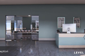 design cgi interior, hospital reception, clinics, pharmacy store with 3d render