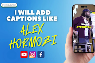 add captions for insta reels, facebook reels in alex hormozi style, subtitles