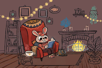 hand drawn childrens storybook illustration in color