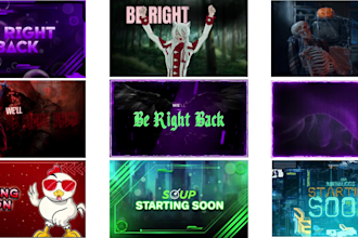 make animated twitch screens starting soon, be right back, offline soon
