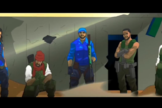 create 2d animated music video, 2d cartoon anime japanese fighting video