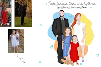 draw cute portrait illustration for couple, family, group