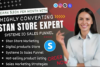 systeme io sales funnel stan store design, stan store marketing digital products