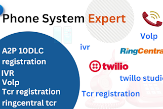 setup a2p 10dlc, bulk SMS, IVR for twilio, ghl, ringcentral tcr, ringcentral