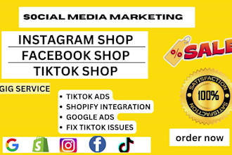 set up tiktok shop,instagram shop facebook shop or tik tok affiliate tiktok ads