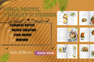 write, format, design food recipe, indesign, creation, cookbook writer