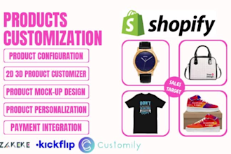 zakeke customily kickflip teeinblue 2d 3d shopify product configuration, shopify
