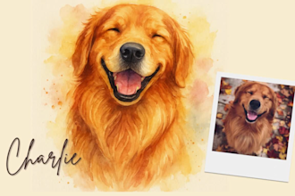 create a custom digital watercolor portrait of your pet