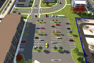create 3d landscape design of residential or commercial area