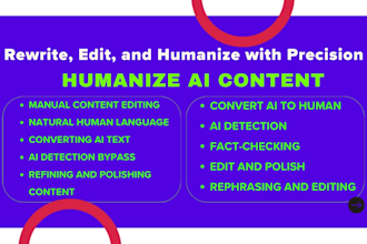 humanization, rewriting, and editing for correct flow, convert ai content