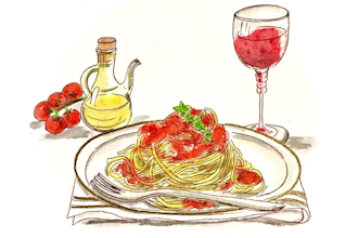 create hand drawn watercolor food illustration for menu