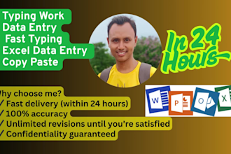 do fast and accurate excel data entry and typing work within 24 hours