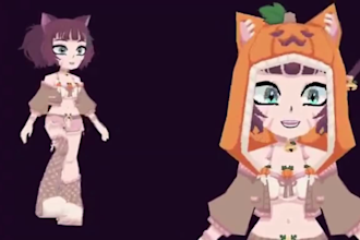 create and rig 2d to 3d lowpoly pixel vtuber b3d game character in blender