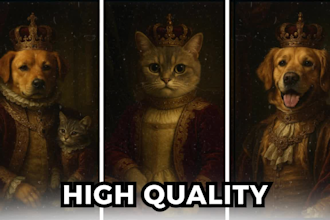 create a royal pet portrait of your cat or dog in noble costume