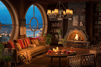 create 30 enchanting fireplace with natural sound in a cozy