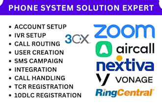 setup ivr voip sms campaign, ringcentral nextiva zoom aircall vonage 3cx sonetel