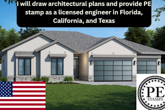 draw architecture plan pe stamp as licensed engineer in florida, califonia,texas