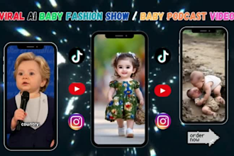 create an amazing ai baby fashion show, ai baby podcast video for channel growth