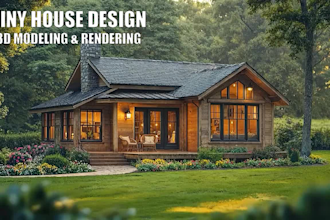create 3d model tiny house, small house and render realistic