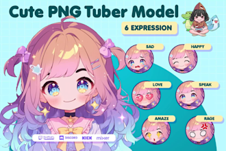 pngtuber cute or chibi vtuber design for live2d models or vtuber model