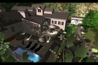 do backyard landscape design, garden, pool, patio, fireplace