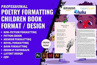format, design poetry book, children books for paperback and ebook amazon upload