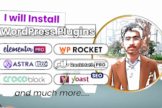 install elementor pro, astra pro, wp rocket, crocoblock on wordpress website