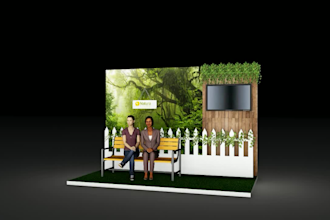 design trade show booth, exhibition stall with realistic rendering