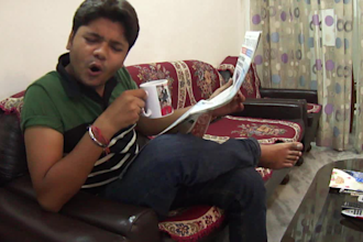 promote you drinking cuppa with newspaper surprise