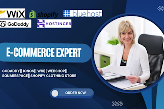 design ecommerce store, website on godaddy, ionos, wix, squarespace, or shopify