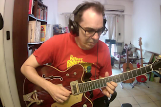 record vintage guitar tracks in 50s, 60s and 70s retro style