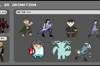 create quality pixel art characters design for animation,game animated pixel art