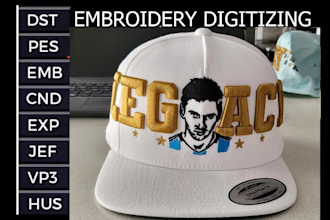 do embroidery digitizing hat cap any logo to emb dst any fil