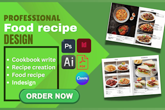 write, format,design food recipe,cookbook writer, indesign, recipe creation
