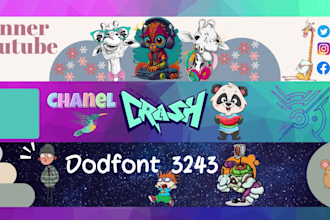 design a cartoon banner and avatar for youtube or twitch