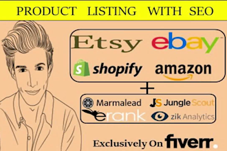do product listing on ebay, amazon, shopify, etsy with SEO