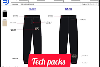 create professional flat sketch and tech pack