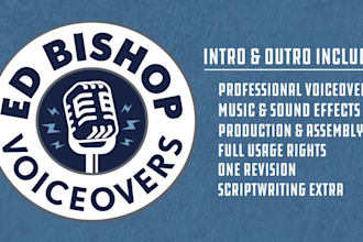 create a podcast intro with a voiceover and music