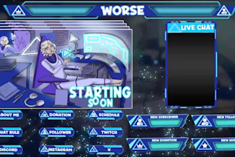 do animated kick, screens, logo, twitch overlay, alerts twitch stream package