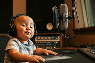 create a baby podcast video ini 24hrs, english or spanish