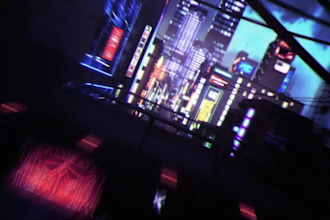 cyberpunk style glitch game intro video