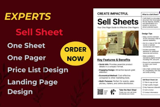 design custom one sheet, product design, flyers price list and sales sheets