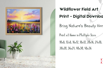 provide a high resolution wildflower field digital art print in multiple sizes