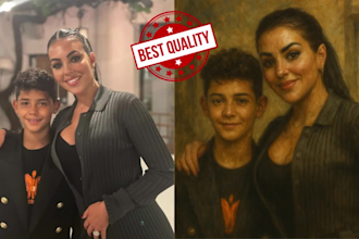 a realistic digital painting of a loving mother and son