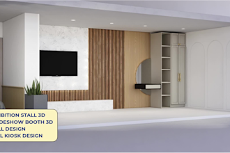 design a 3d trade show booth, exhibition stand, kiosk, stall