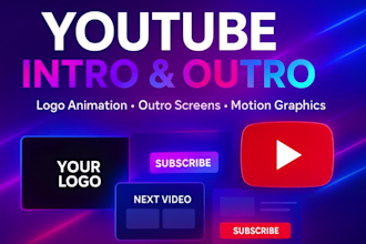 create a professional youtube intro and outro with custom logo animation